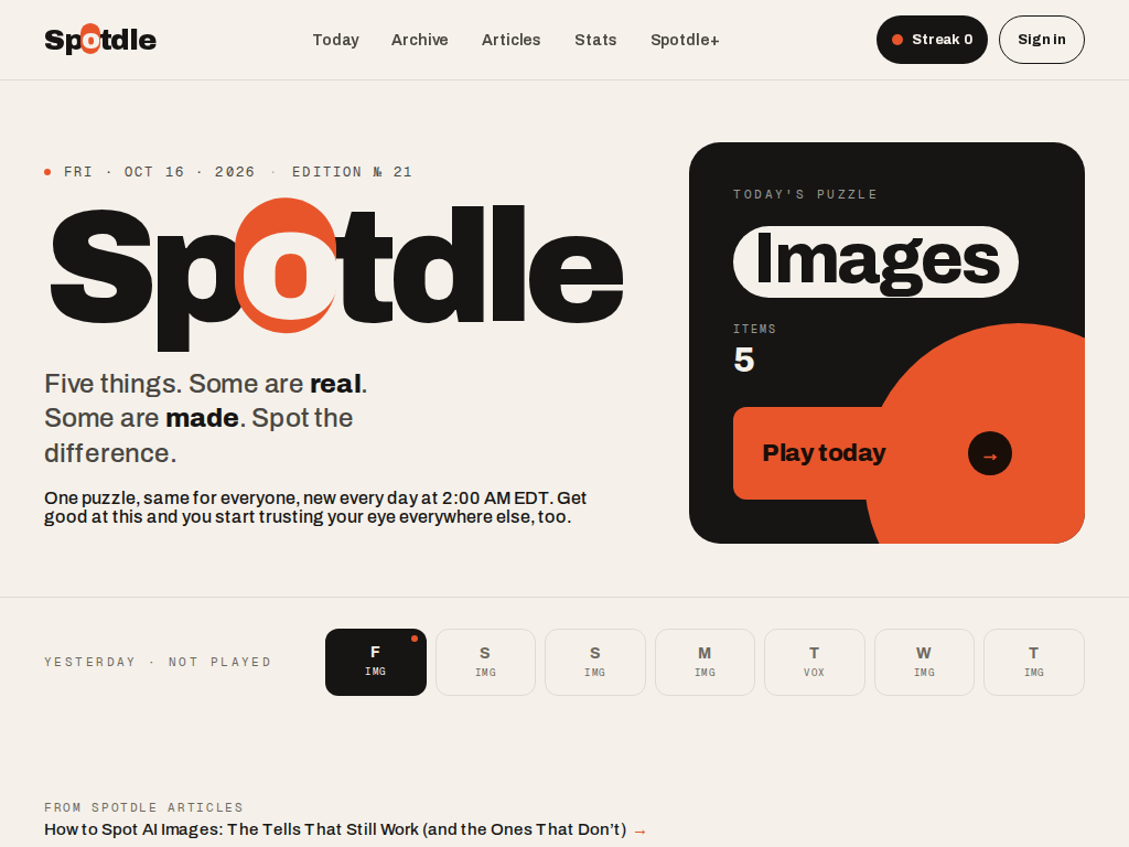 Spotdle home screen at 1024px tablet