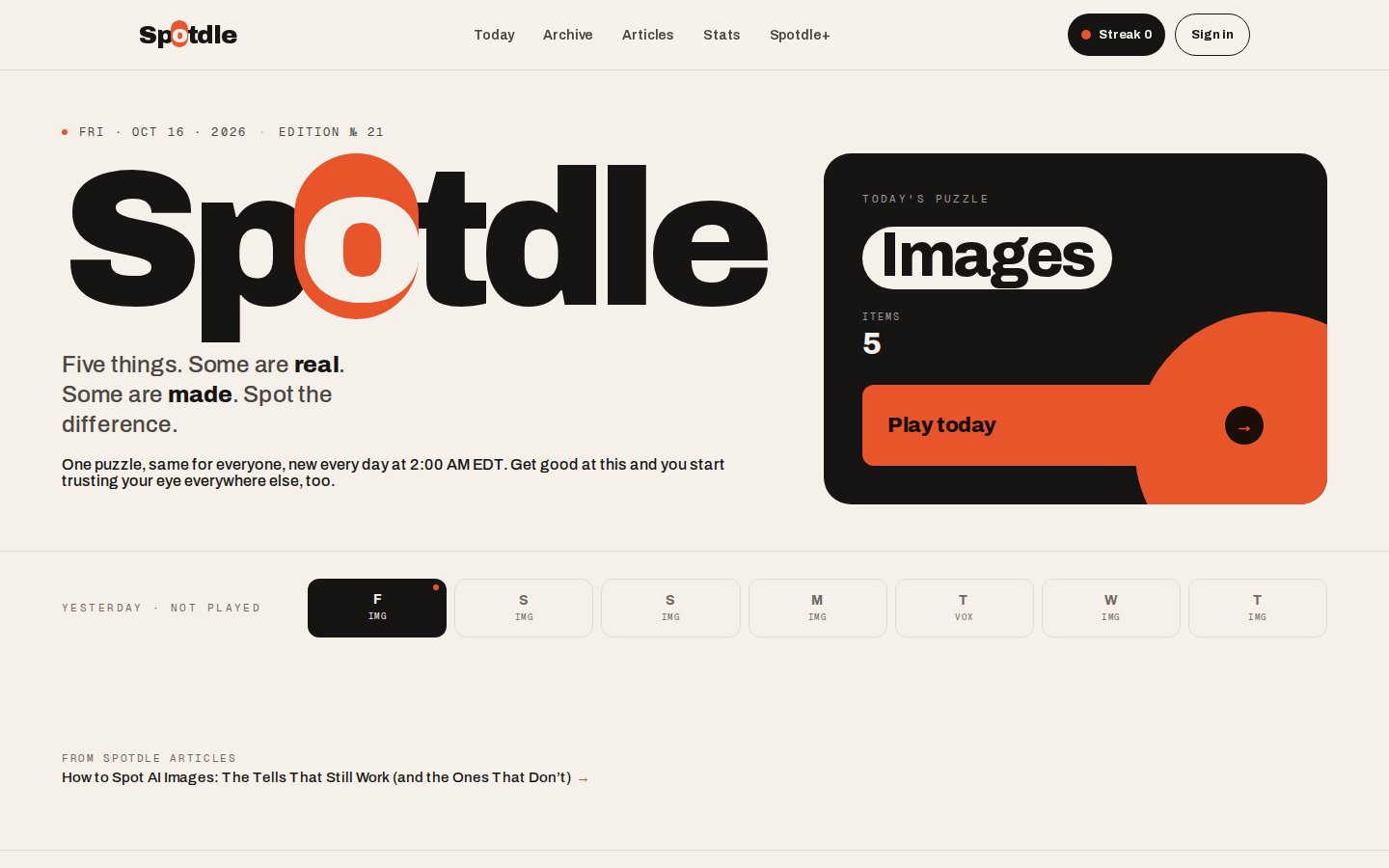 Spotdle home screen at 1440px desktop